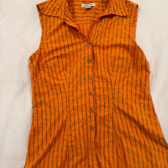 Coldwater Creek Orange Striped Sleeveless Button Down Blouse Women’s Large Boho - Picture 5 of 12